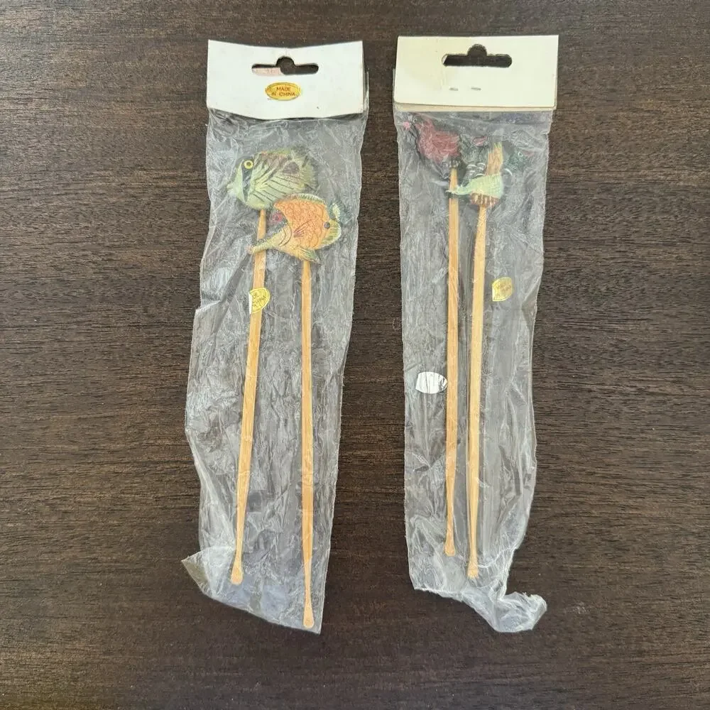 NWT VTG 4 Wooden Swizzle Sticks 7